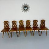 Set of 6 Alsatian double heart chairs in solid oak, early 20th century