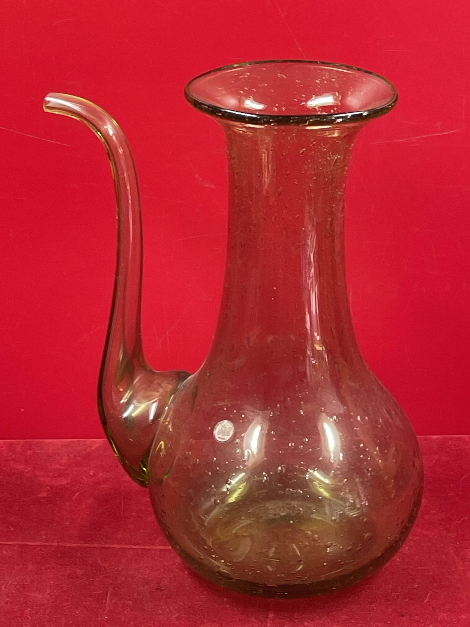 Design decanter, pourer in glassware of biot green vintage glass