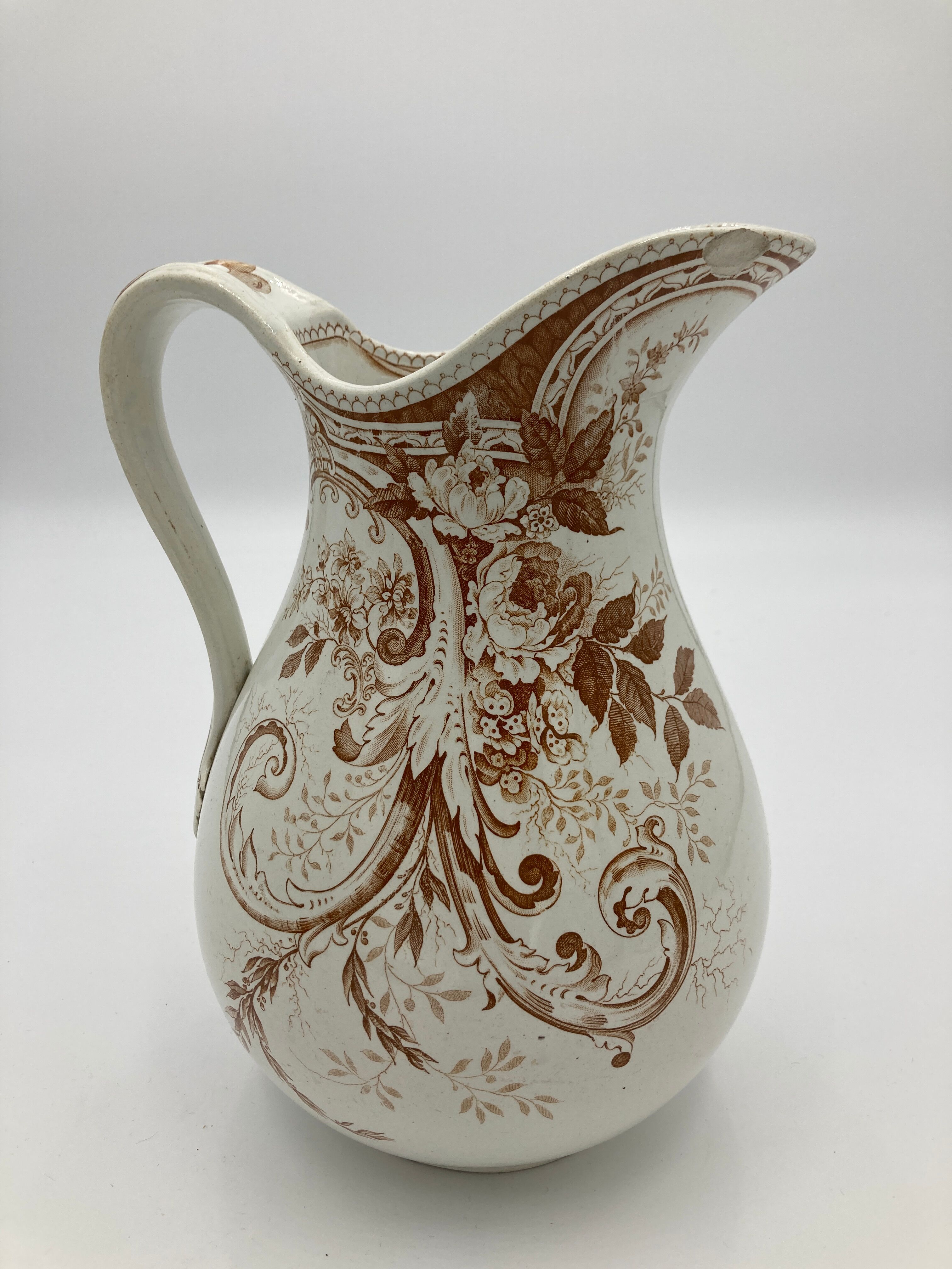 Faience pitcher Creil and Montereau Rinceaux