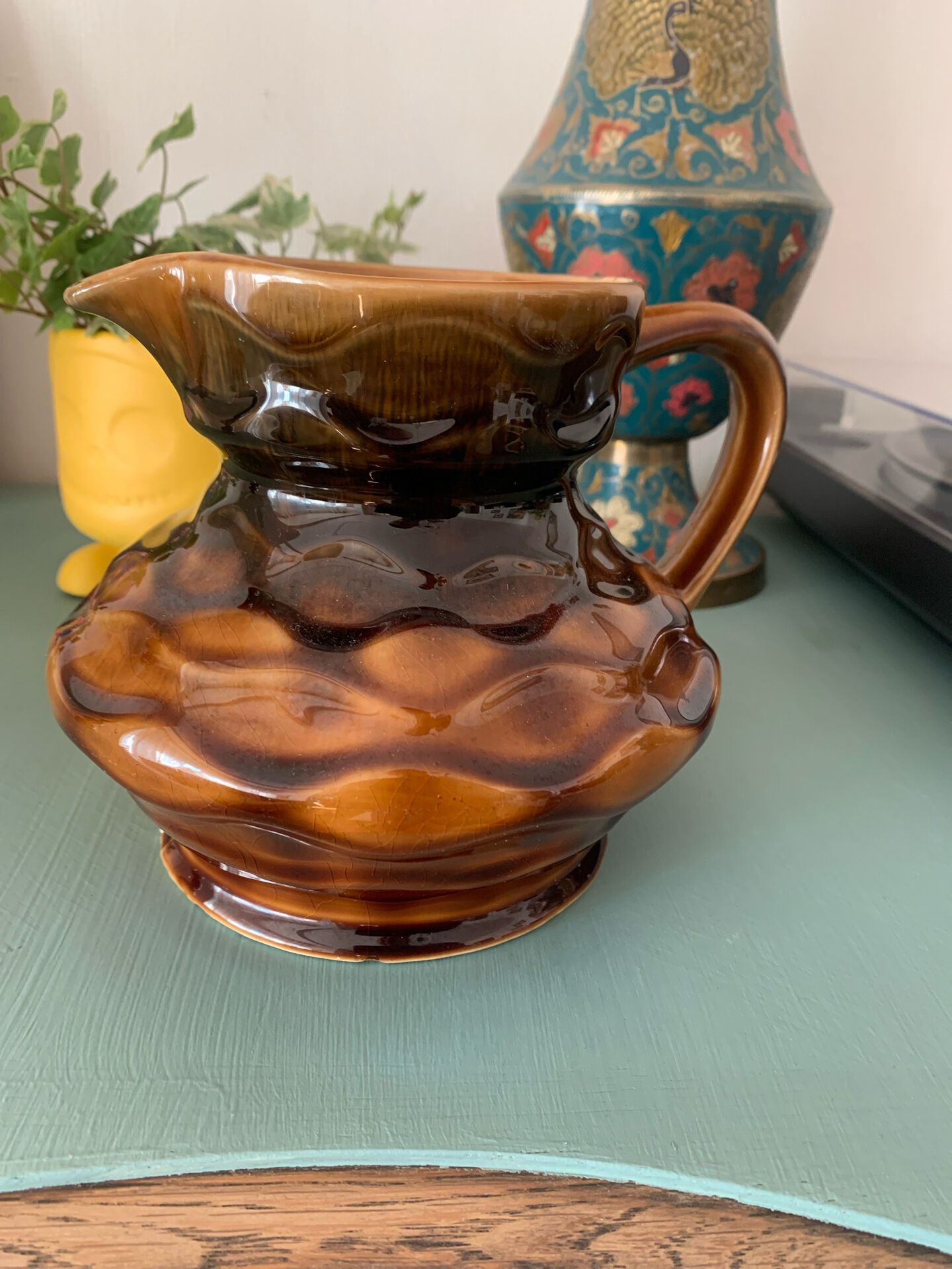 Large vintage brown caramel ceramic jug - Sarreguemines Model