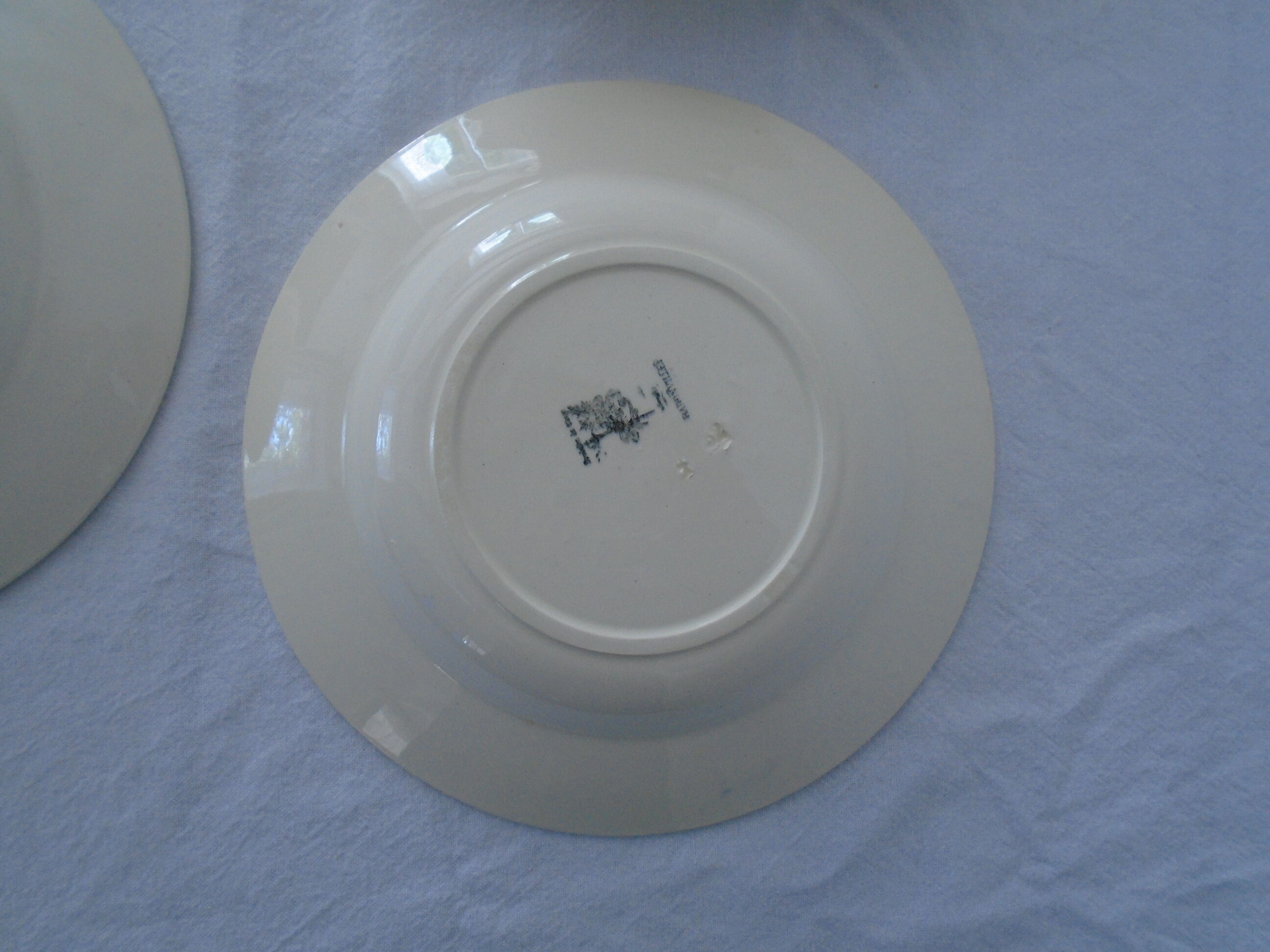 3 Plates faience old Badonviller motis art deco blue and gray