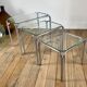 Trio of pull-out coffee tables in glass and chrome metal 70s