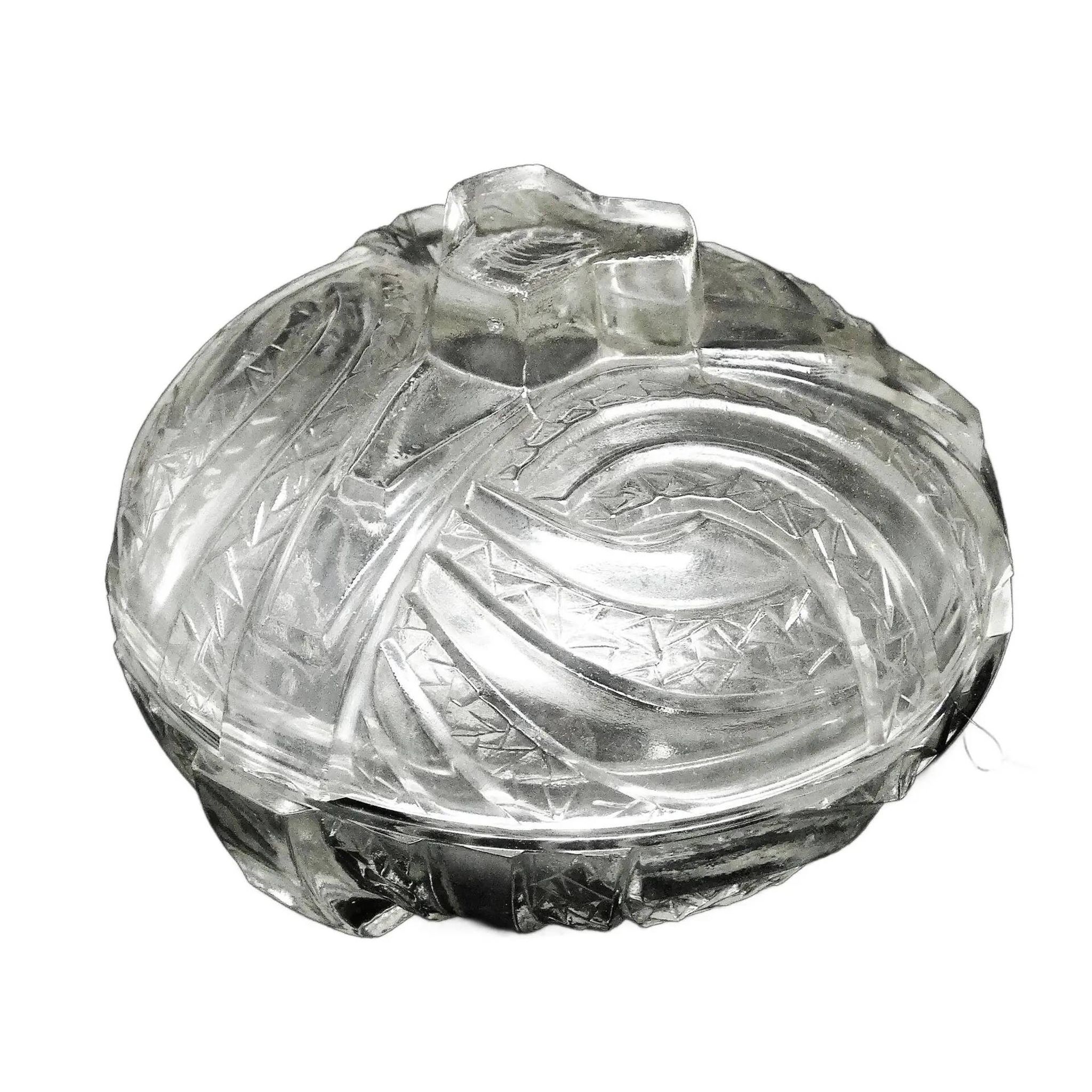 Art Deco bonbonniere, pressed glass, Hortensja Glassworks, Poland, 1950s