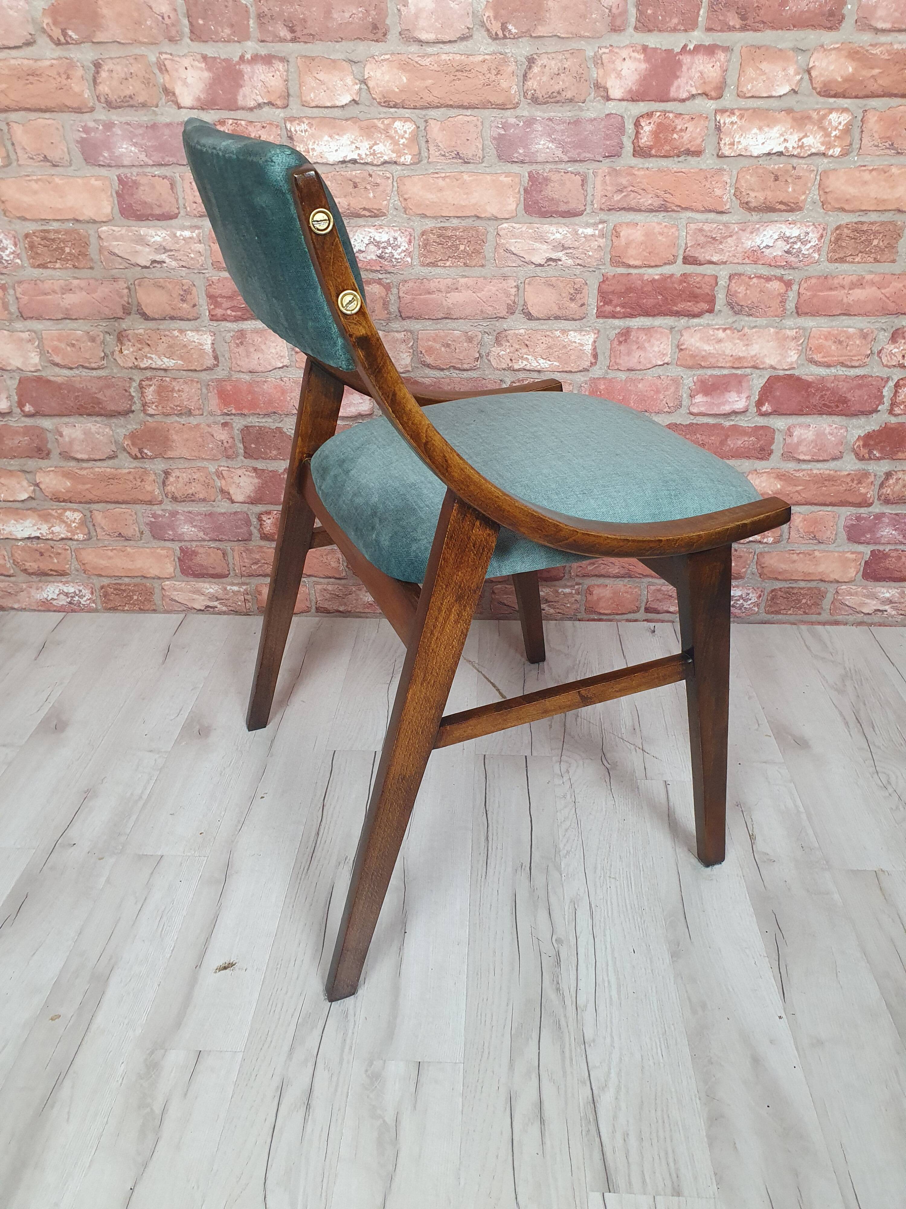 Renovated GFM 57 chair, Skoczek, designed by J. Kędziorek, navy blue