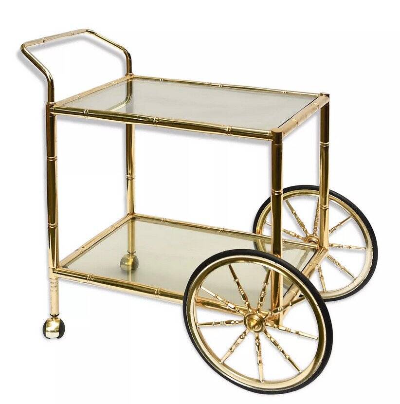 Vintage bamboo style trolley on wheels