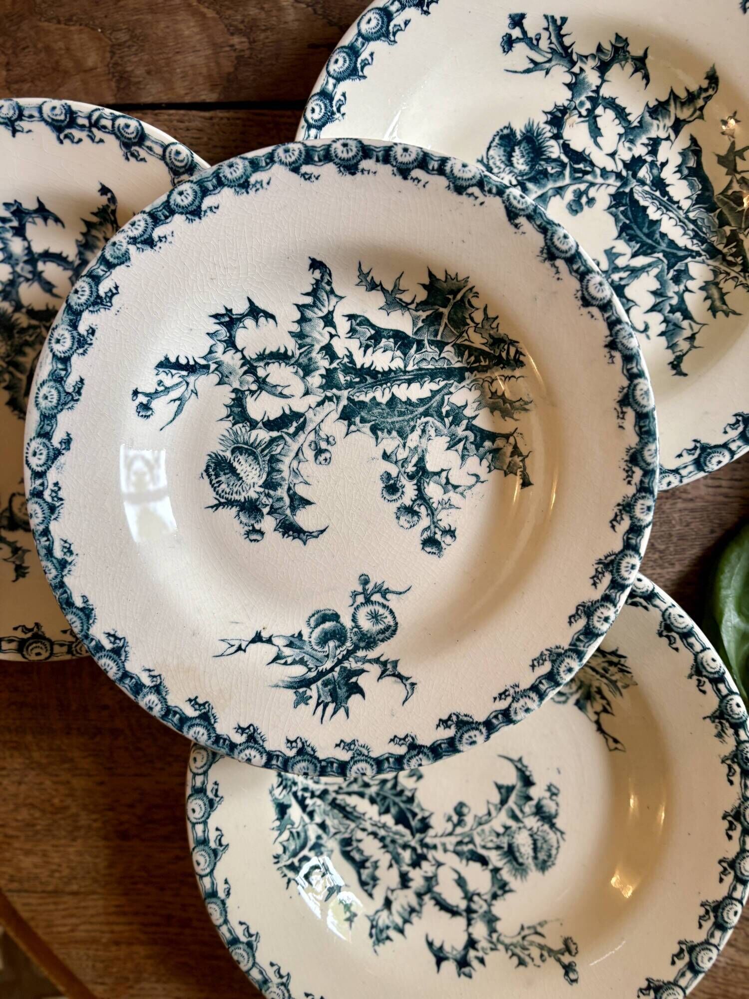Set of 8 antique deep plates in ironstone, Chardons de Gien
