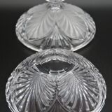 Polished striated crystal sugar bowl vintage leaves