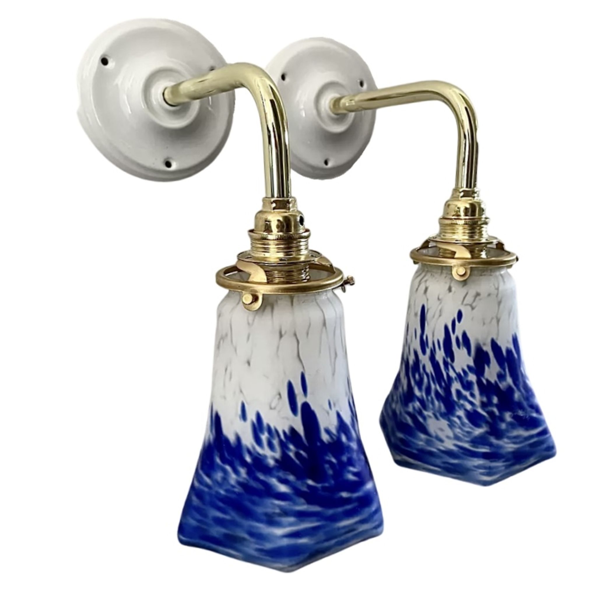 Set of two blue Art Deco wall lamps