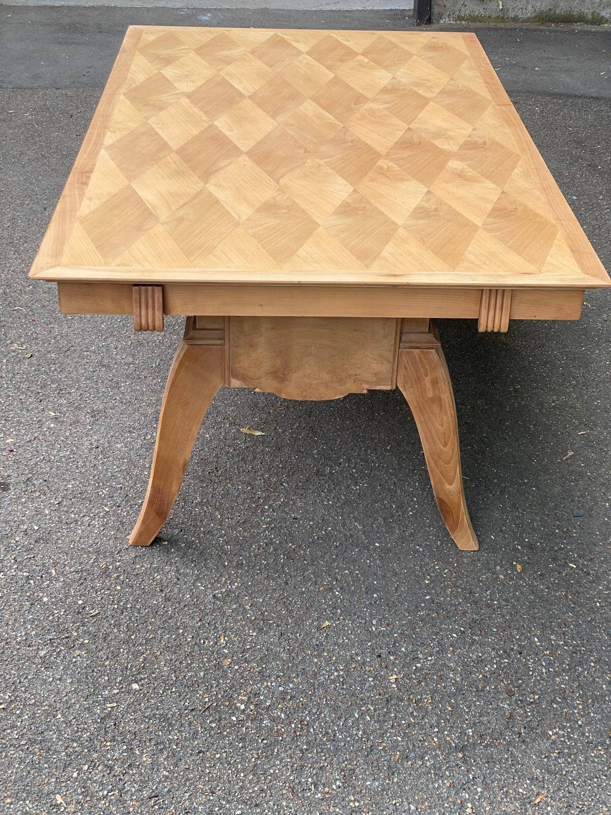 Renovated 1950s wooden Art Deco extendable dining table.