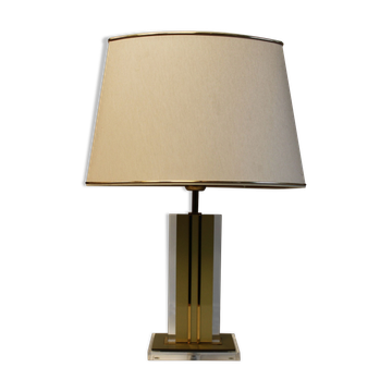 Lampe à poser en lucite et laiton de style Hollywood Regency 70’s