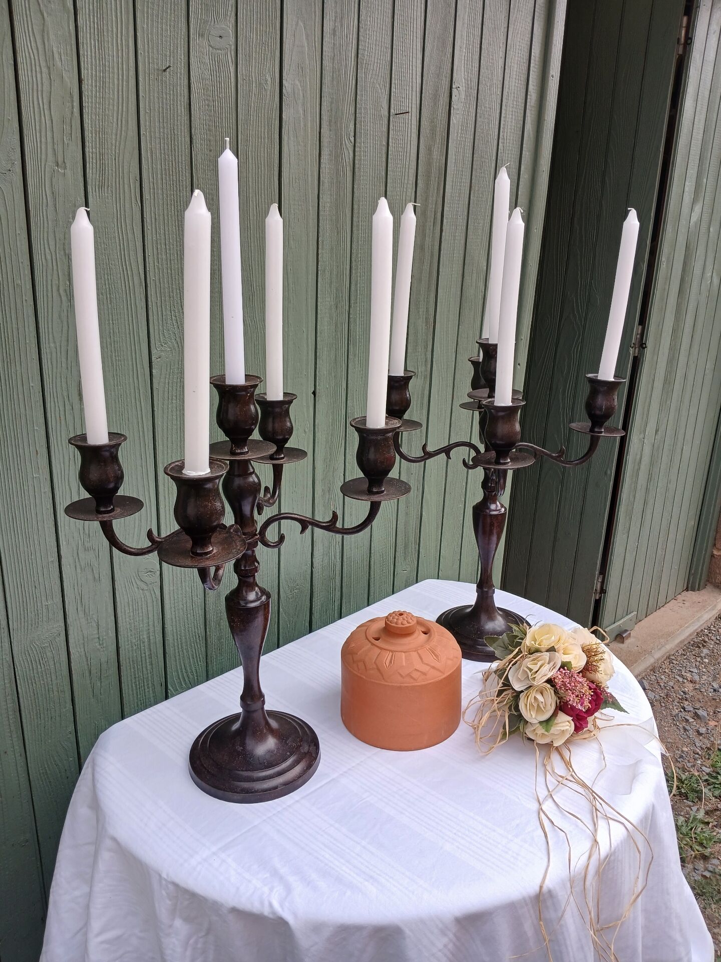 Pair of 5-light metal candlesticks