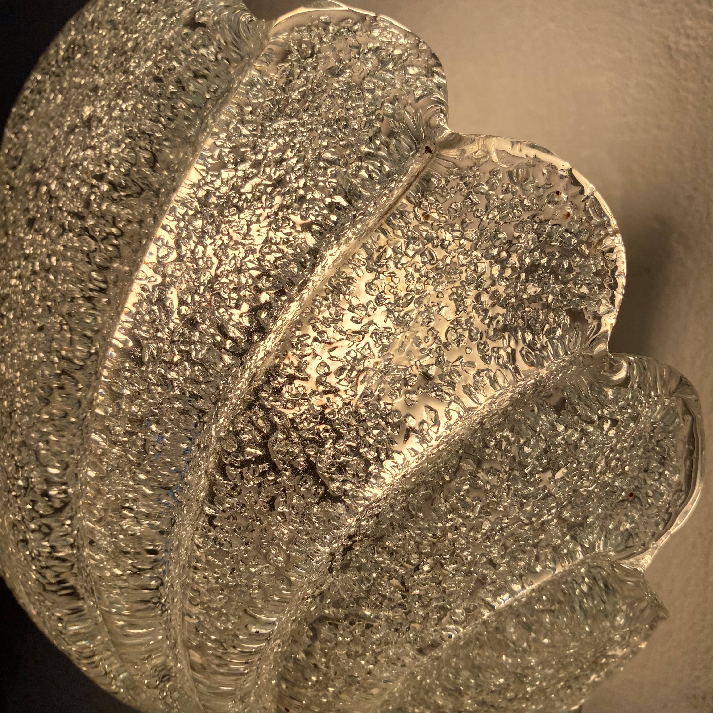 Wall light shell in glass and brass, 1970s-80s.