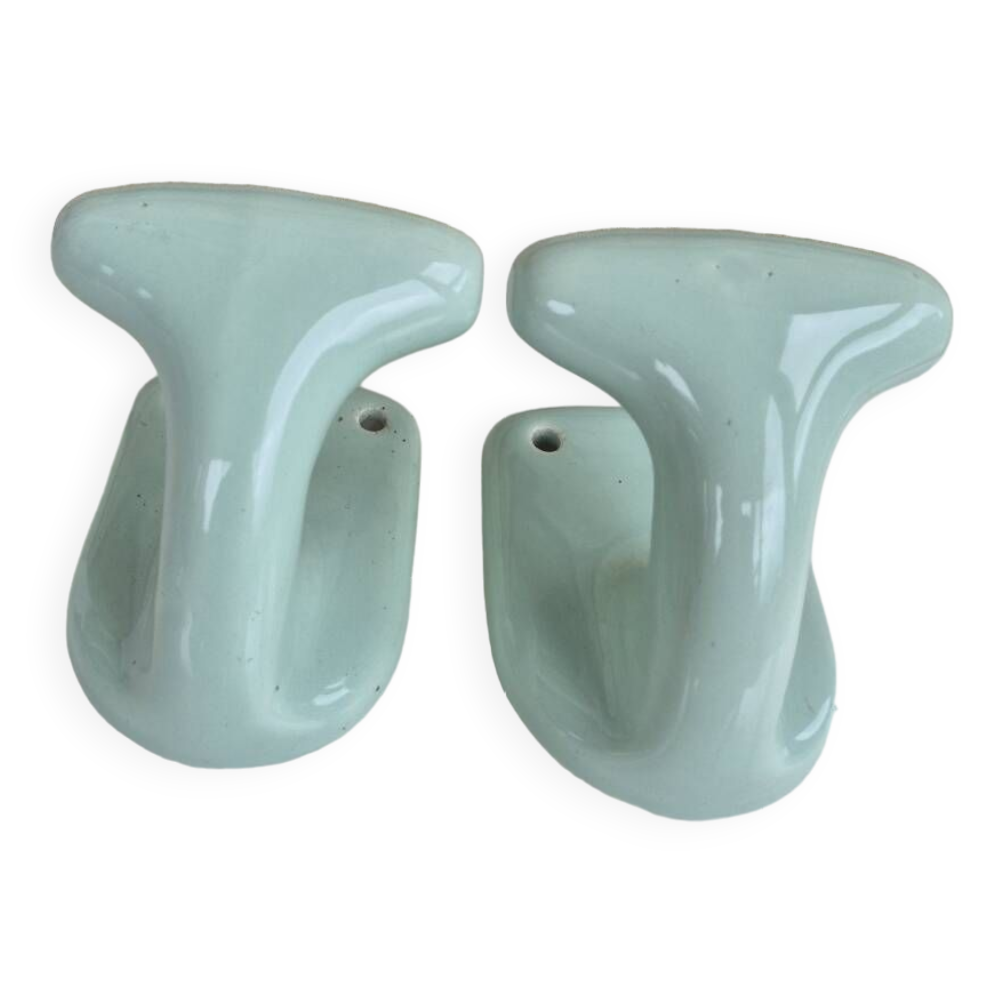 Set of two Green Porcelain Coat Hooks