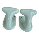 Set of two Green Porcelain Coat Hooks