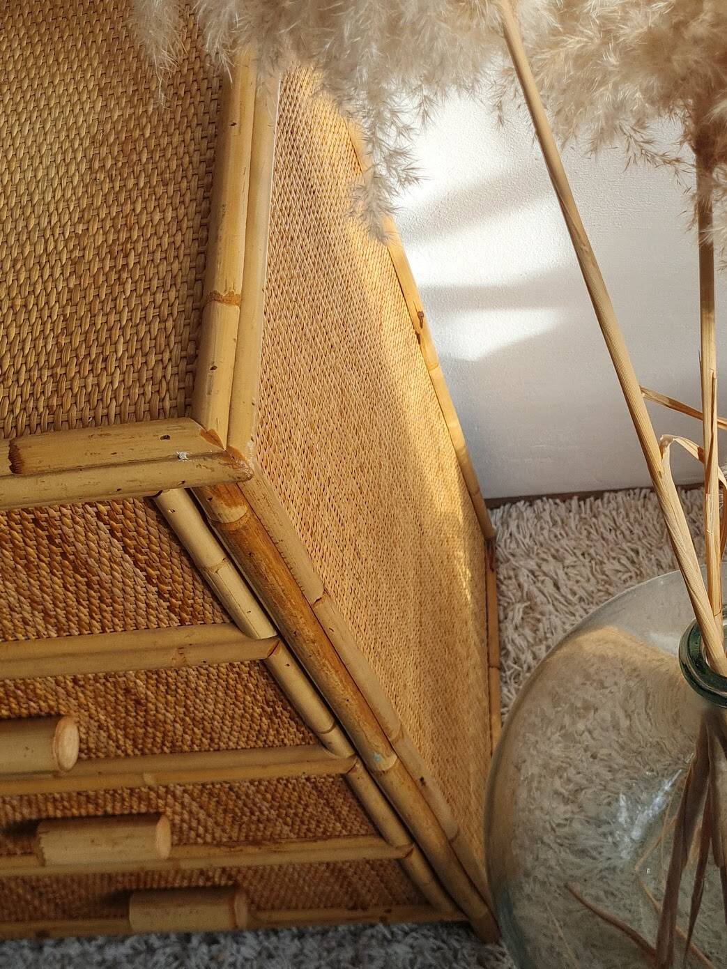 Vintage rattan chest of drawers from the 1970s.