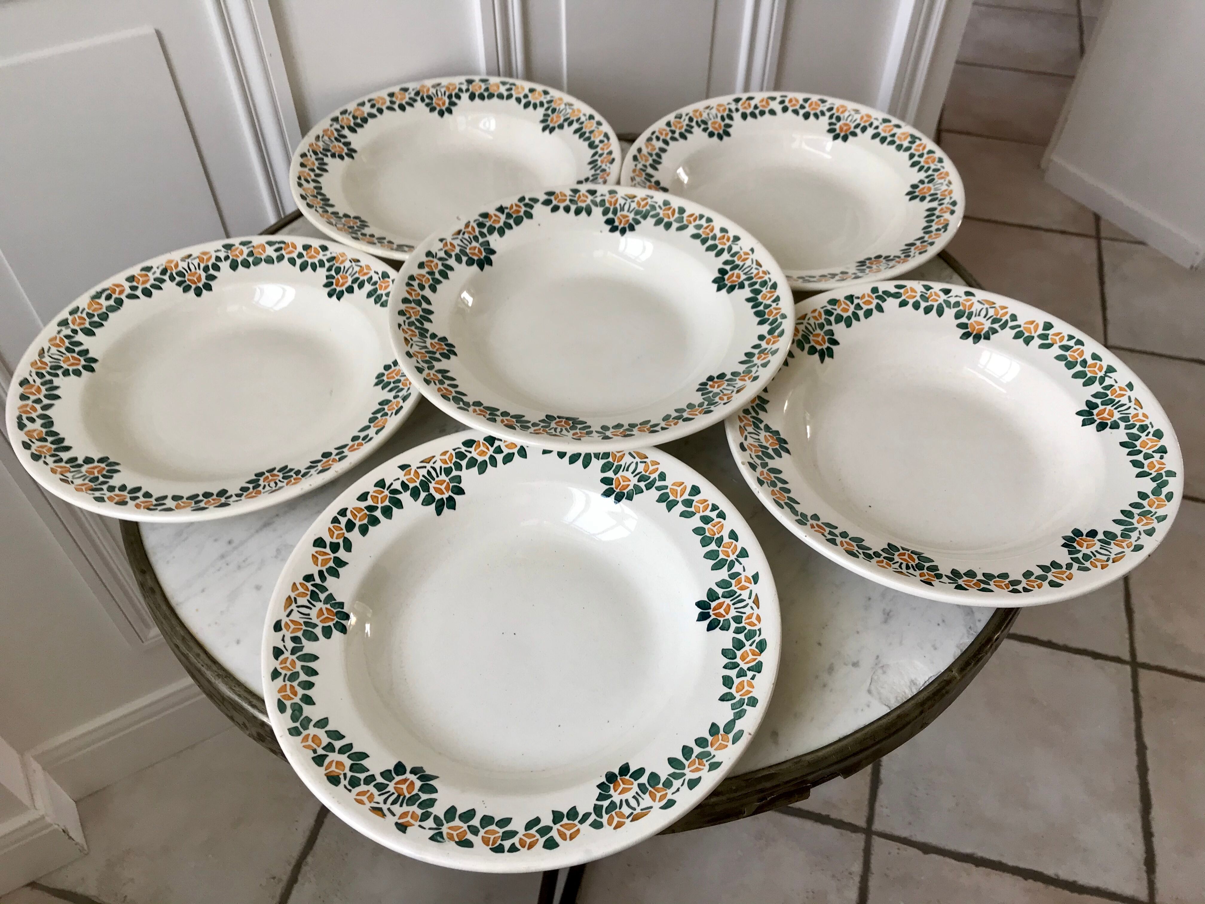 Set of 6 hollow earthenware plates New Givors model "RIta" 30s