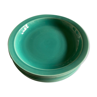 Set of 6 turquoise modernist hollow plates 1950 Villeroy and Boch