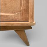 Vintage wardrobe with compass legs in raw wood, sliding doors, 1960s