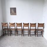 Set of 6 straw and oak Beauche chairs.