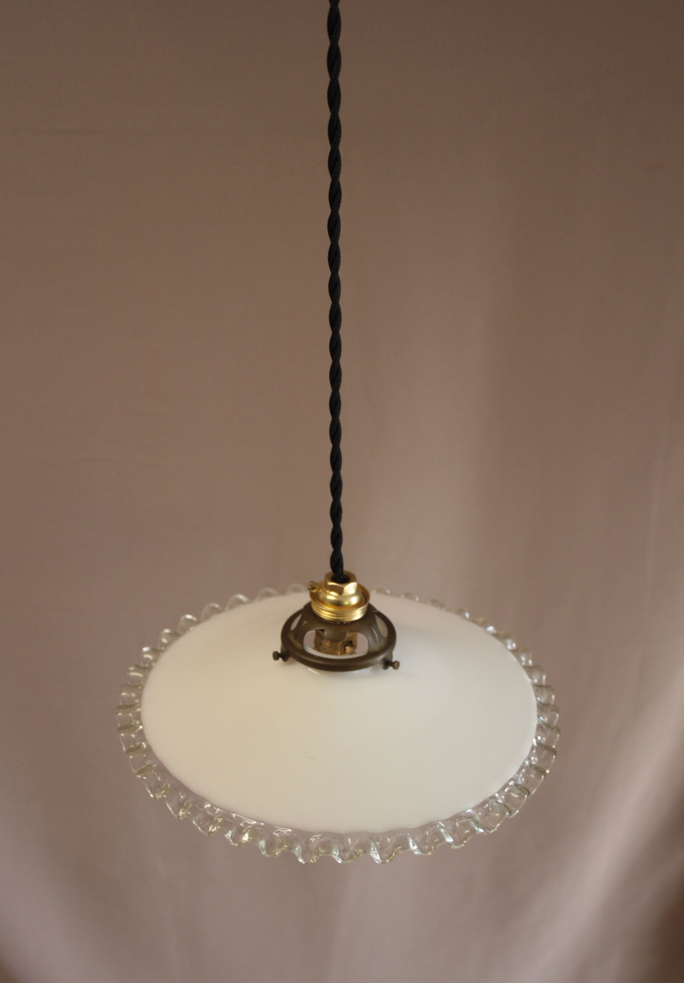Hanging lamp  in white opaline and transparent border