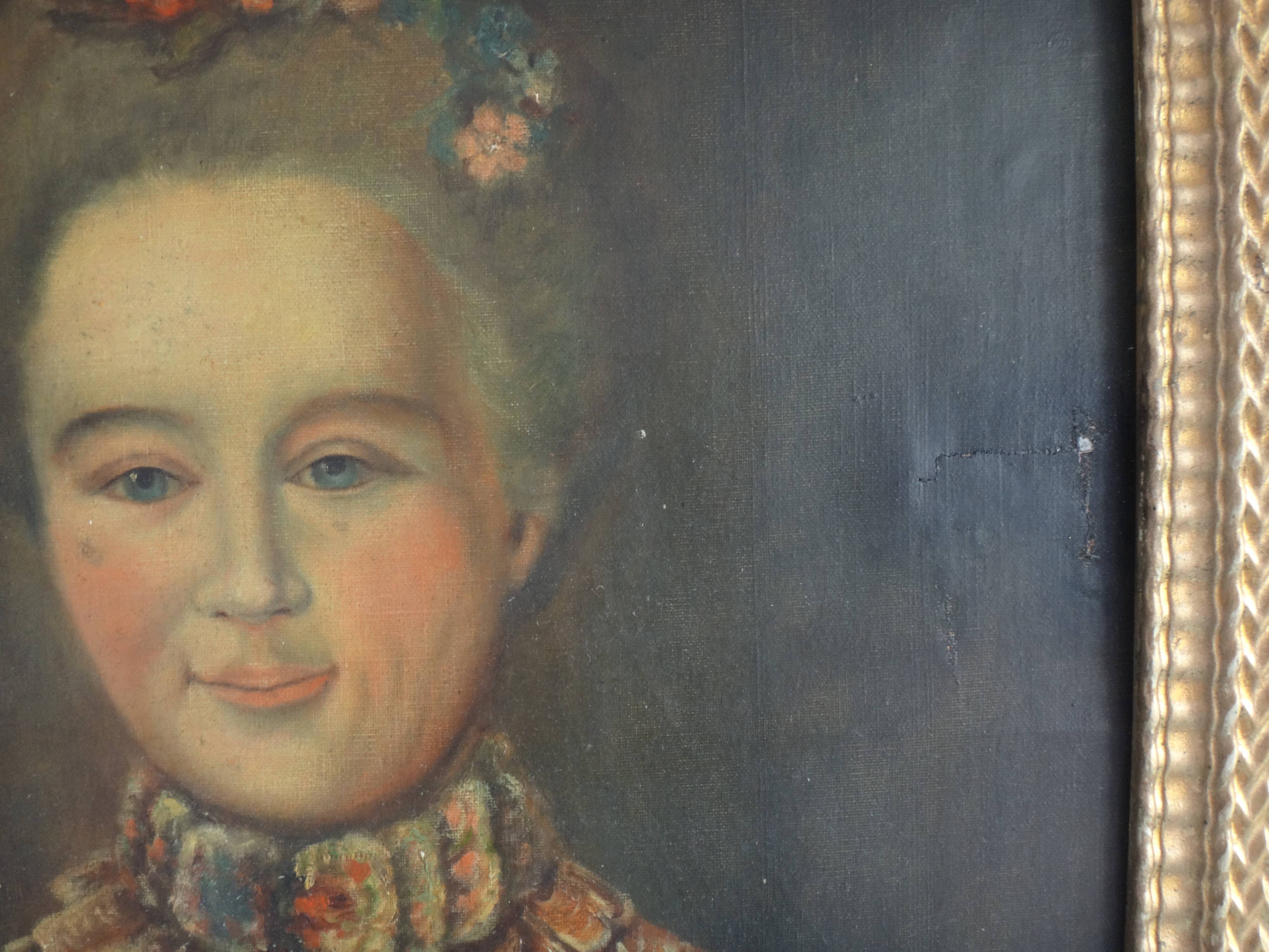 Portrait femme et fille huile sur toile encadrée, XIXe