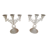 Pair candlesticks candlesticks 3 fires patina linen