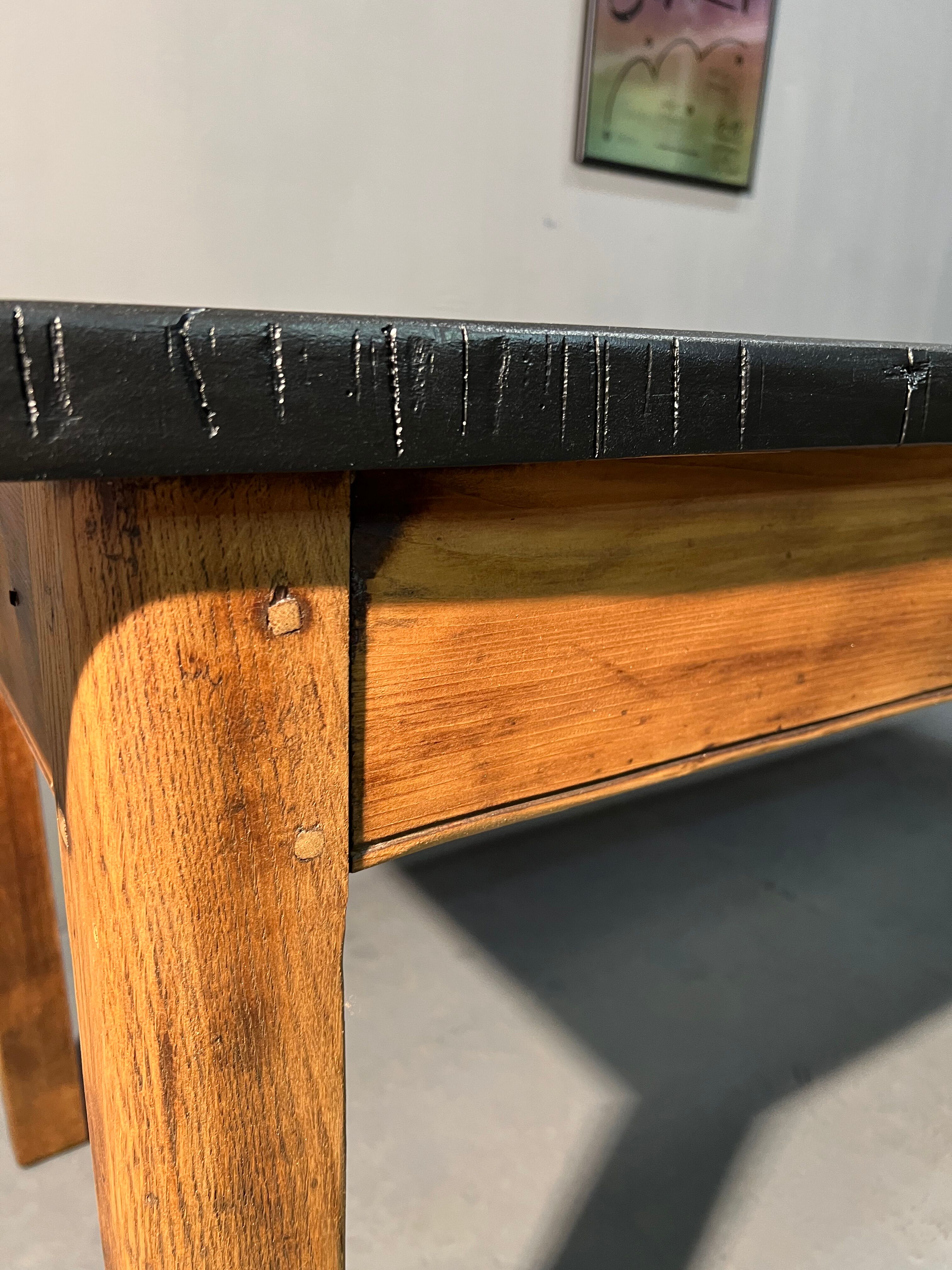 Oak farmhouse table, black top