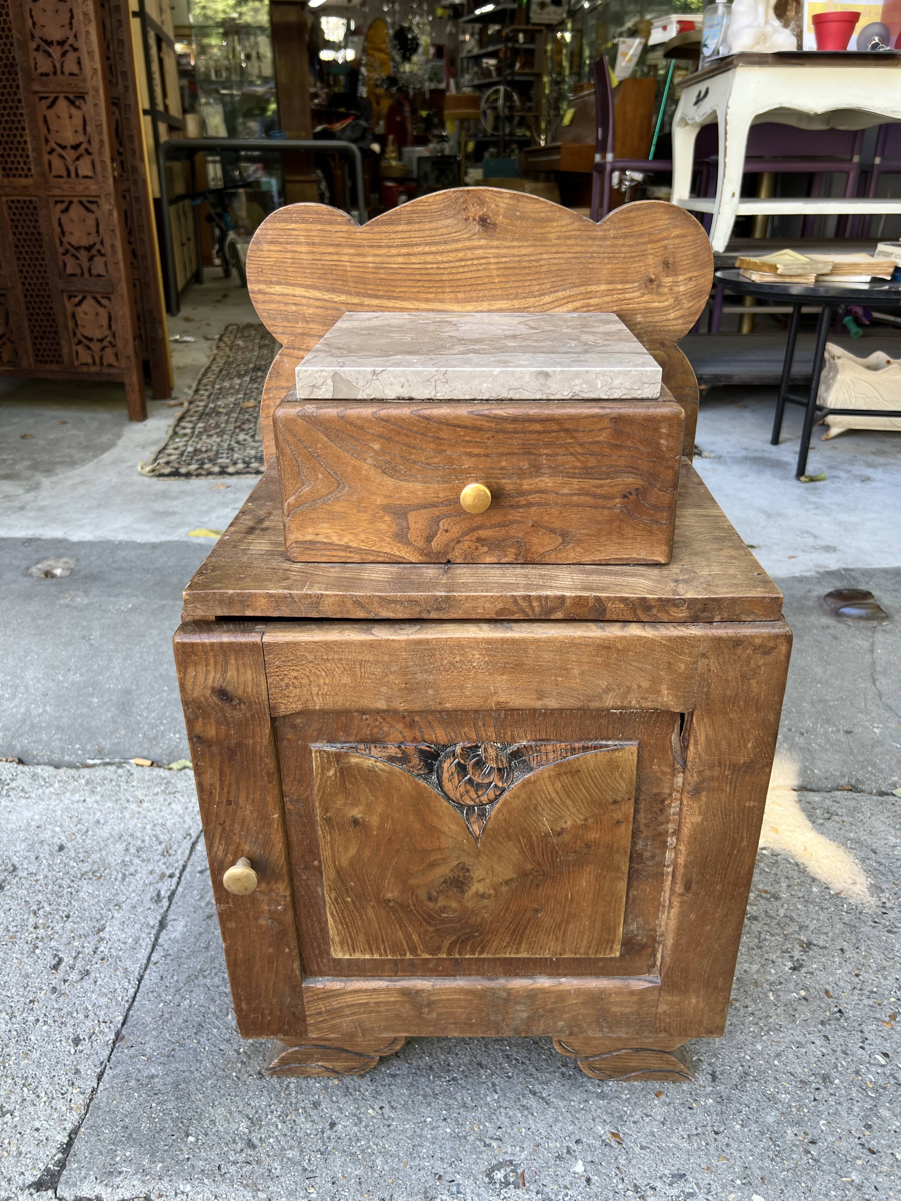 Art Deco bedside in oak and marble