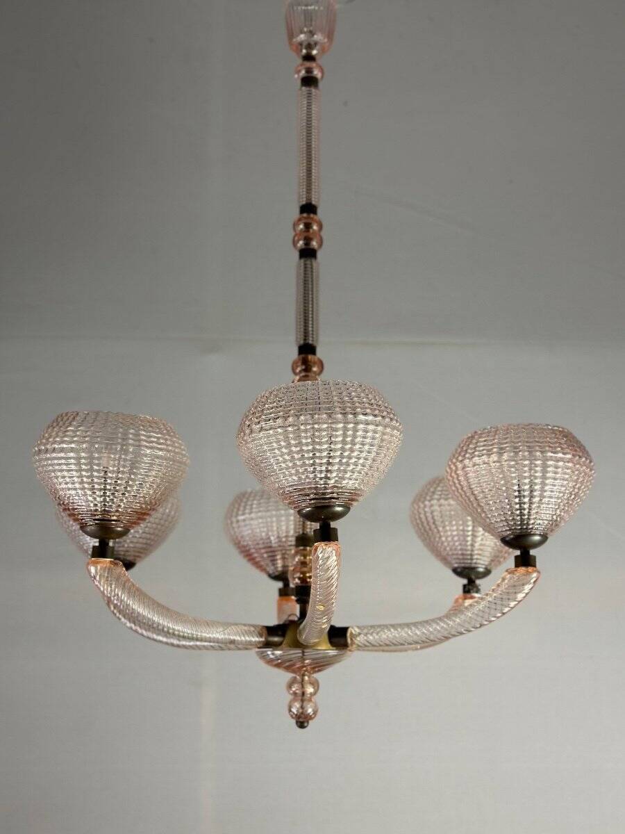 Lustre vénitien en verre de Murano rose vers 1930