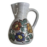 Pichet fleuri en céramique emaillée vallauris décor main