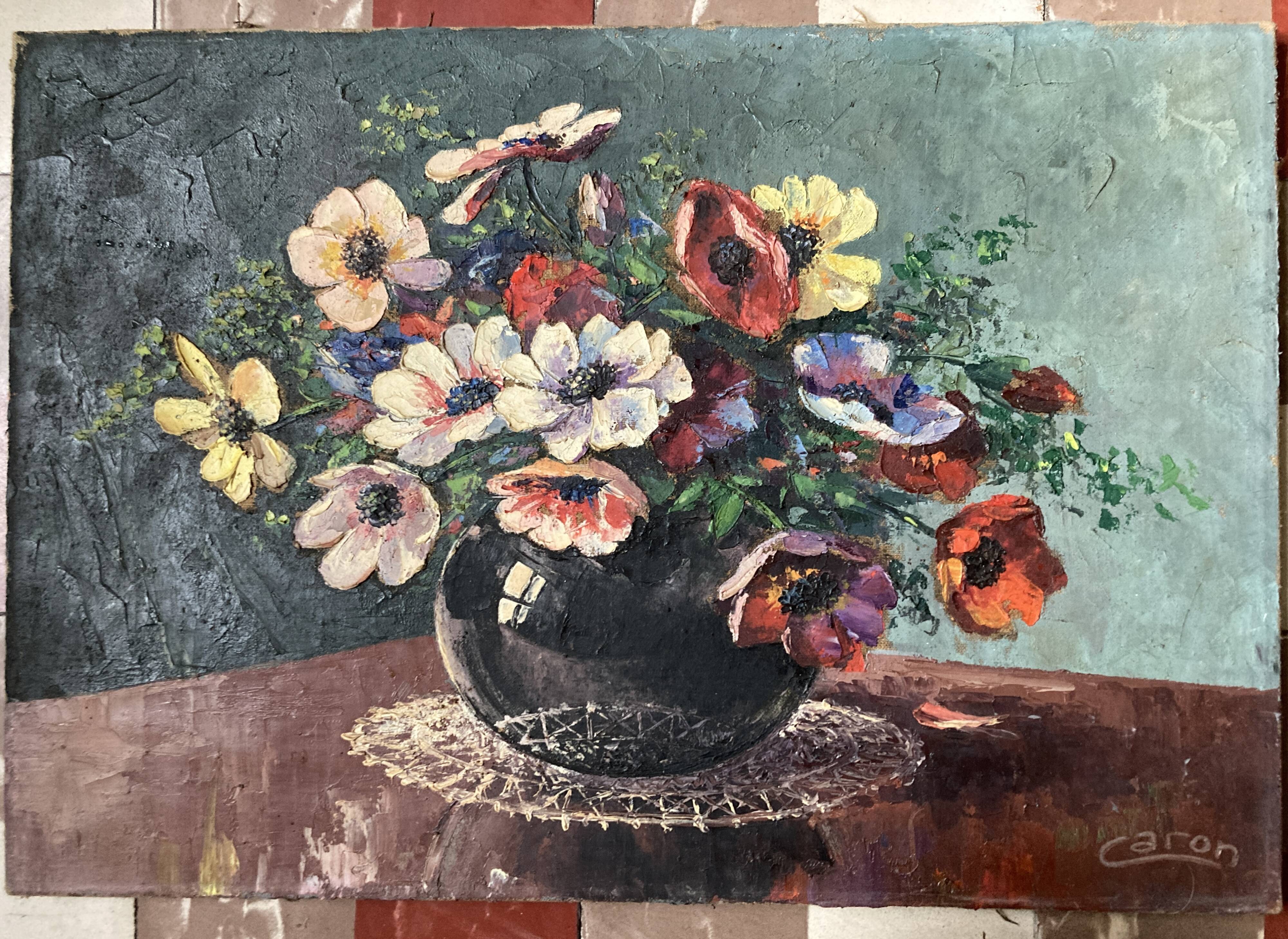 Tableau ancien - Nature morte - Bouquet de renoncules