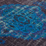 Hand-knotted carved turkish 1970s 210 cm x 325 cm blue carpet