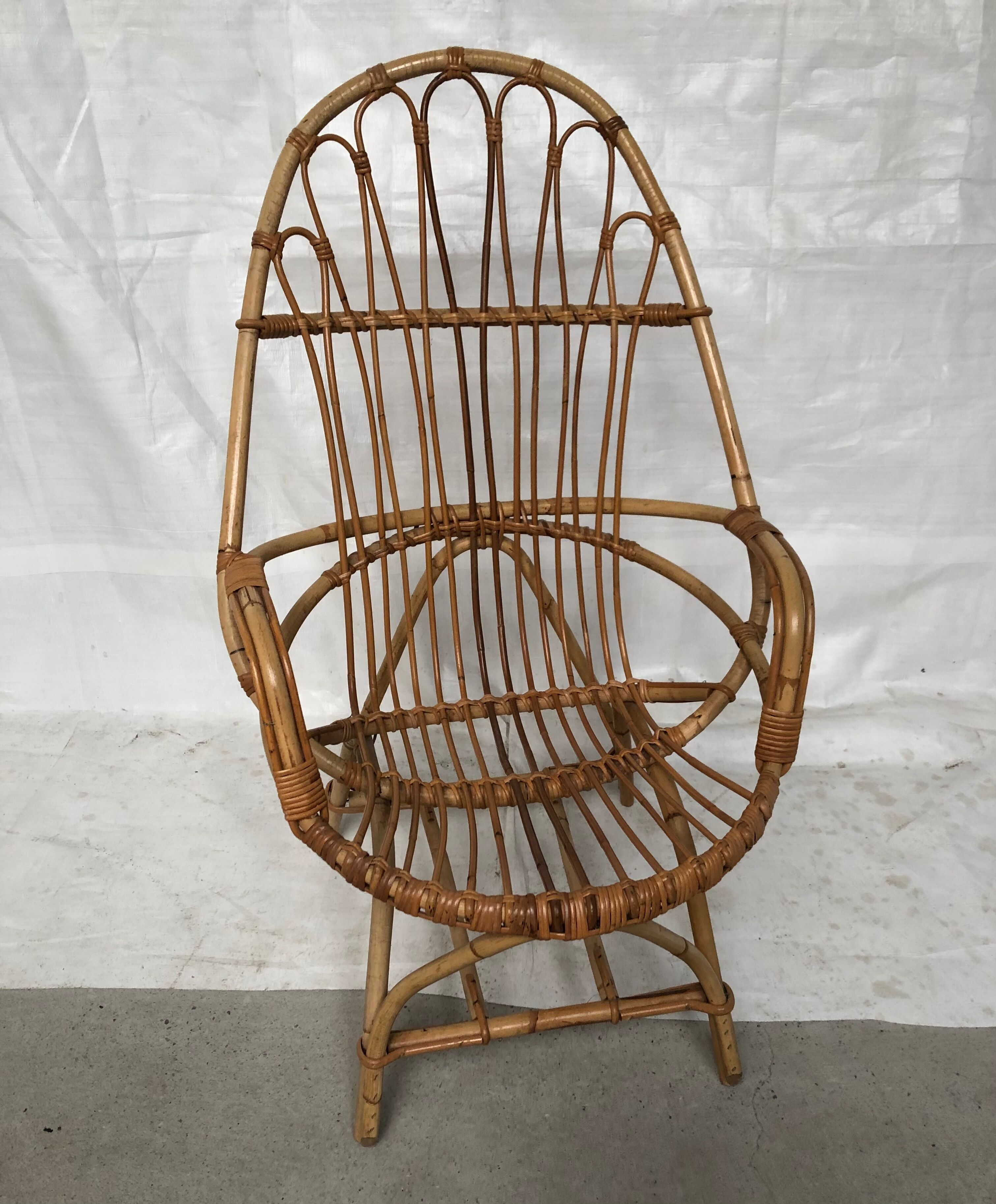 Wicker armchair rattan bamboo 60s large backrest