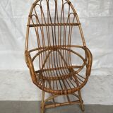 Wicker armchair rattan bamboo 60s large backrest