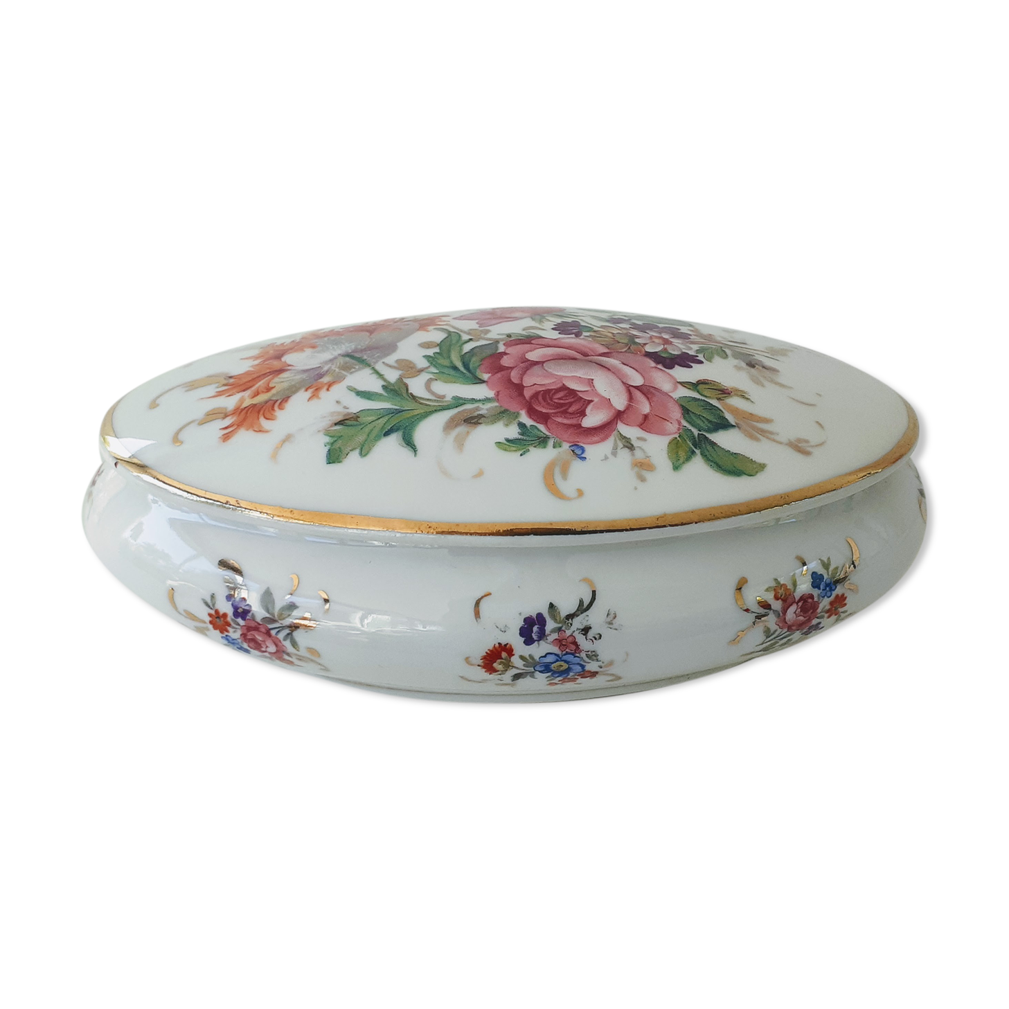 Limoges porcelain candy box decorated with roses