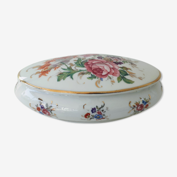 Boîte bonbonnière en porcelaine de Limoges à décor de roses