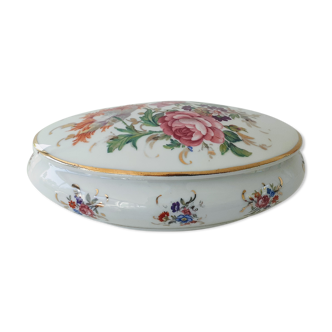 Boîte bonbonnière en porcelaine de Limoges à décor de roses