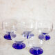 5 verres pied bleu style art déco