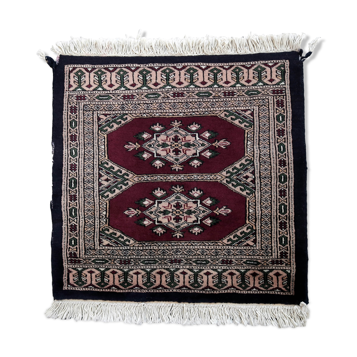 Vintage carpet uzbek bukhara handmade 55cm x 65cm 1970s