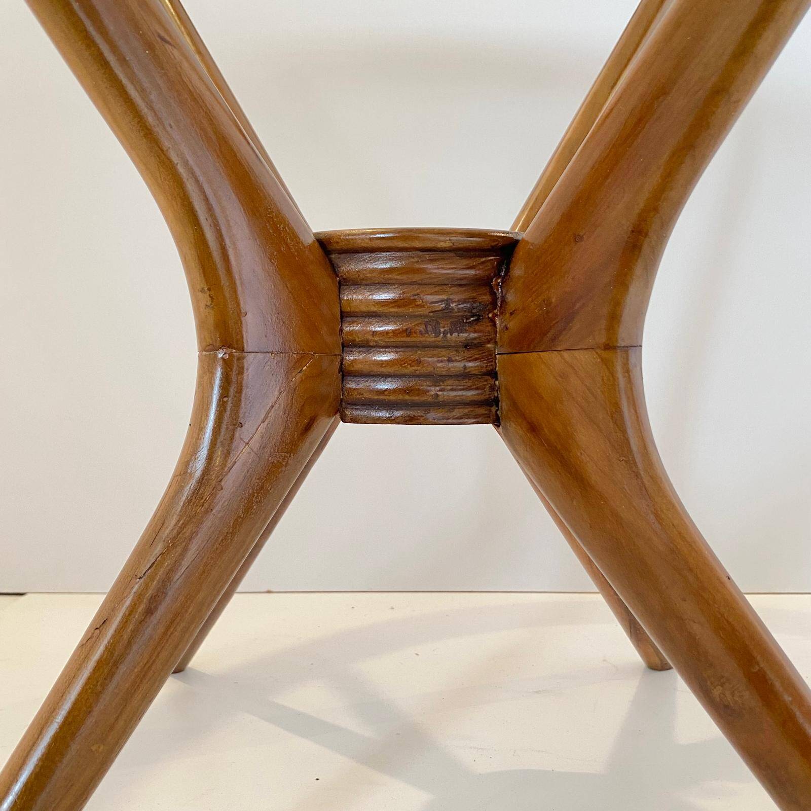 Curved Wood Spider Leg Coffee Table, Wood & Glass, Italy 1950s