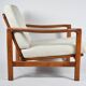 Fauteuil scandinave original Baczyk, années 1960, rénovation, beige, teck