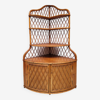 Vintage corner bookcase in bamboo and rattan 1960s