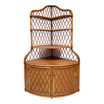 Vintage corner bookcase in bamboo and rattan 1960s