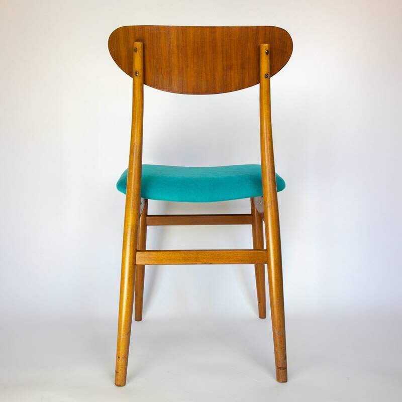 Blue wooden dining chairs, Italy 1950s