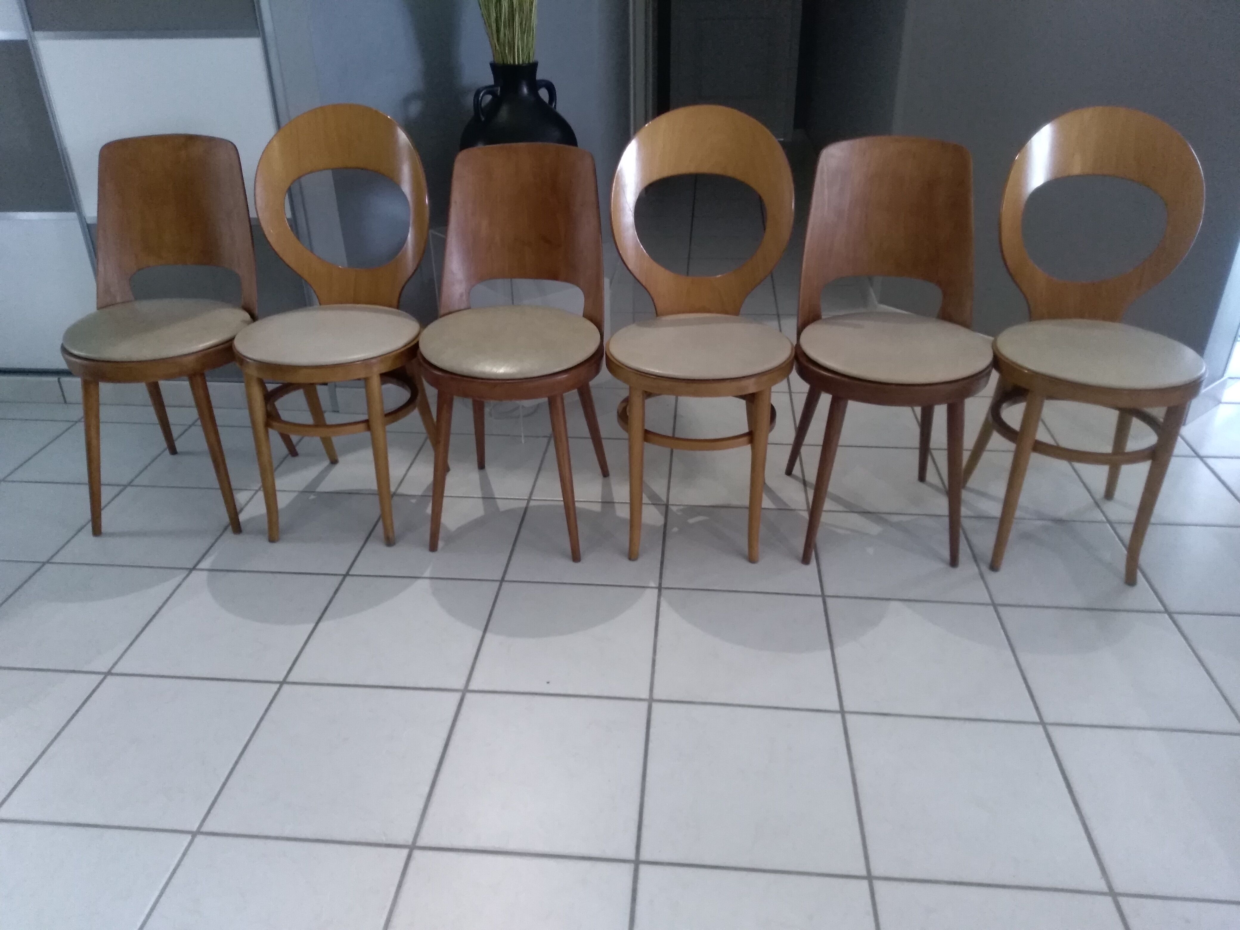 Suite of 6 chairs Baumann model Mondor and Seagull 1960