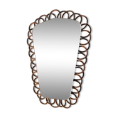 Miroir vintage 43,5 x 28 cm en rotin et osier des années 60