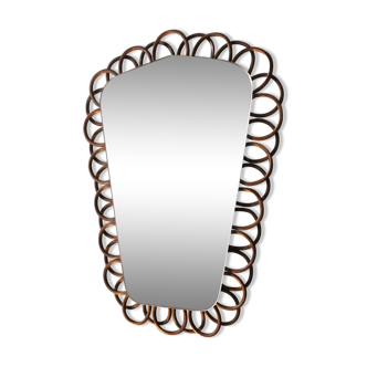 Miroir vintage 43,5 x 28 cm en rotin et osier des années 60