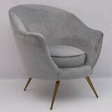 Attributed to Federico Munari Mid-Century Modern Italian Velvet Armchairs, 1950s