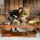 Table basse art déco en palissandre et verre
