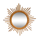 Mirror sun frame in vintage round rattan